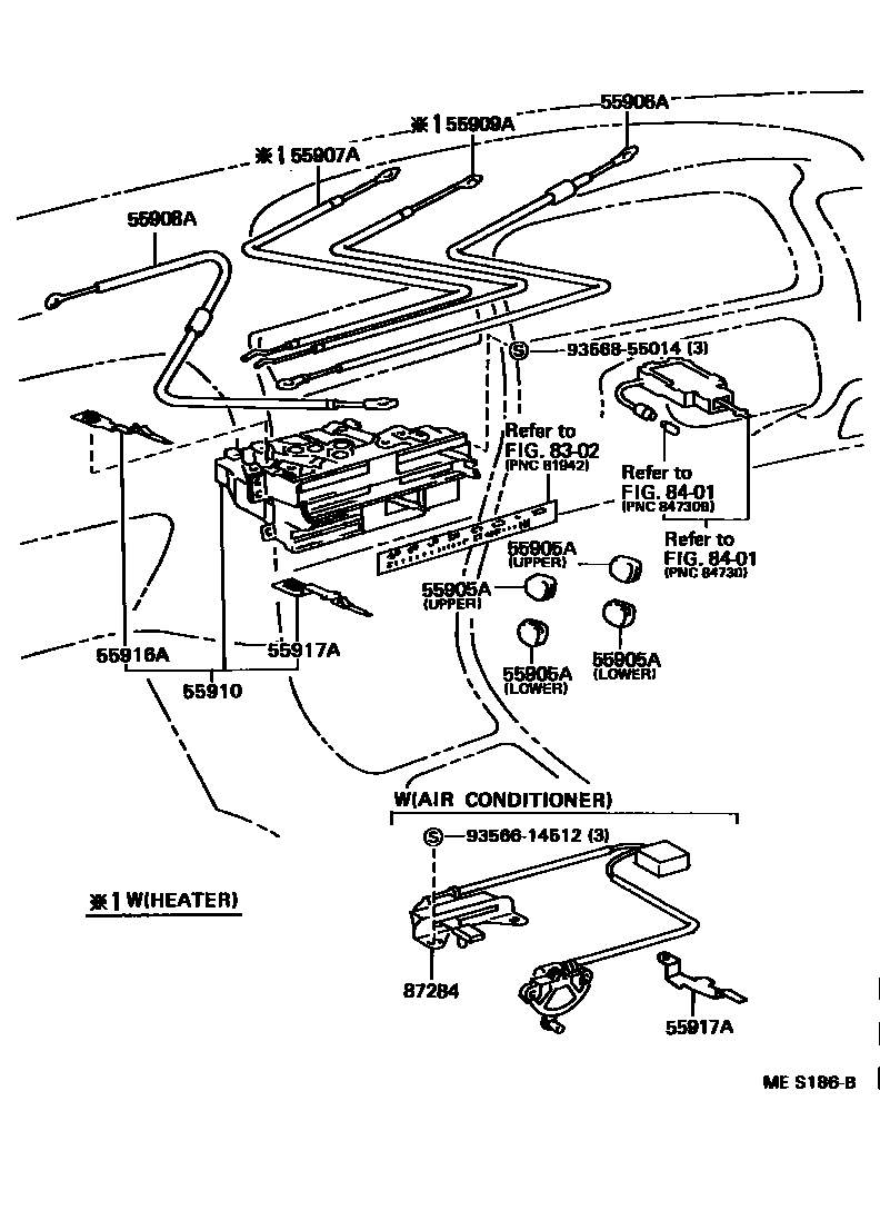 Toyota COROLLA 暖风和空调系统 - 控制器和风管 EPC diagram — MES186B