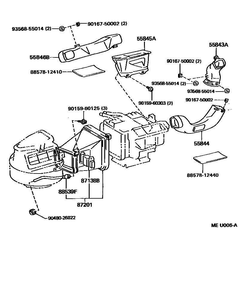 Toyota COROLLA 暖风和空调系统 - 控制器和风管 EPC diagram — MEU006A