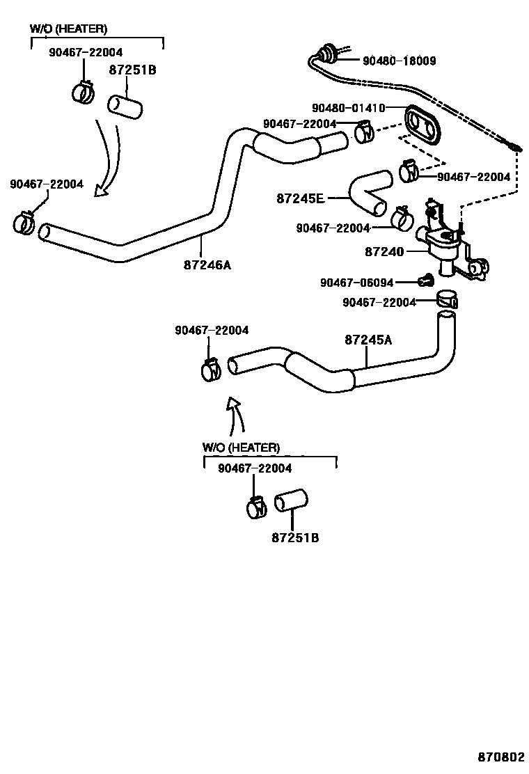 Toyota COROLLA 暖风和空调系统 - 水管 EPC diagram — 870802