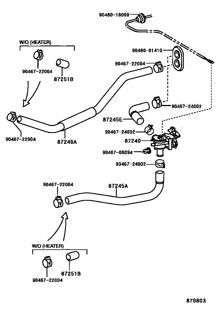 Toyota COROLLA 暖风和空调系统 - 水管 EPC diagram — 870803