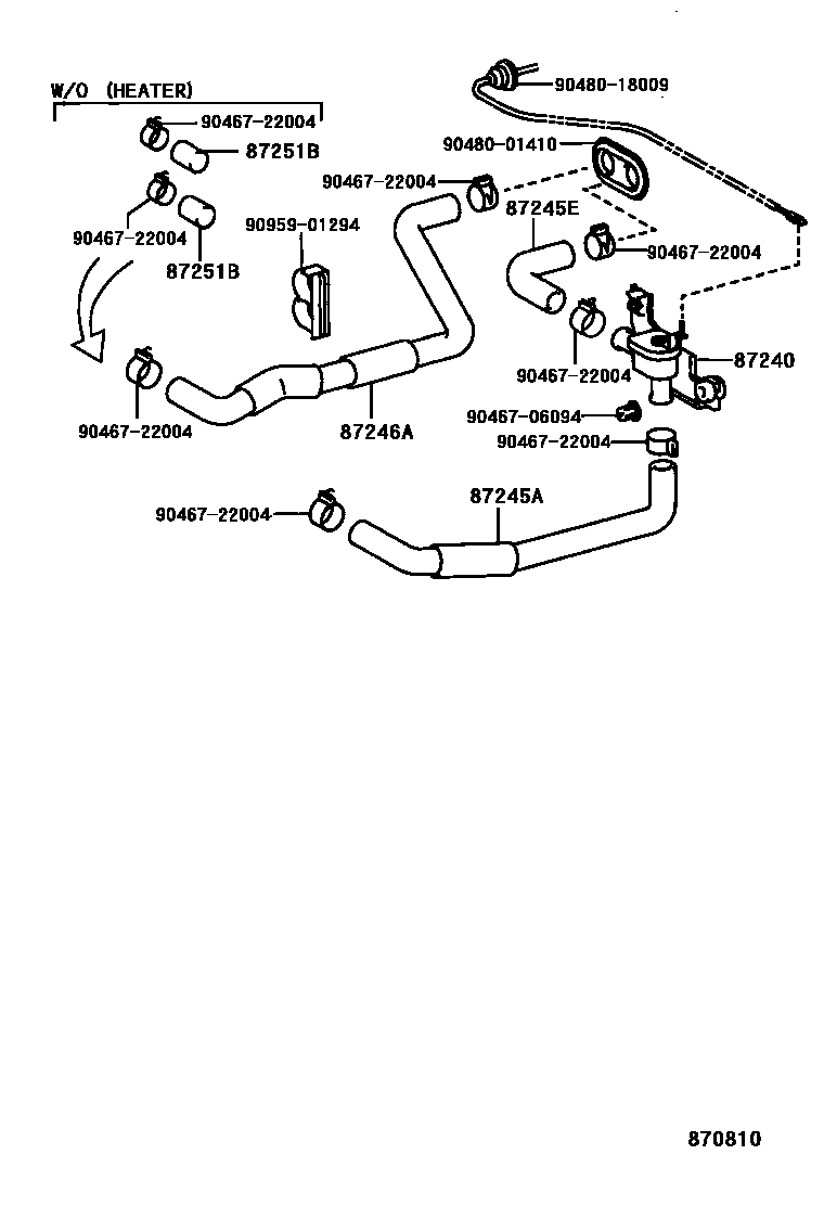 Toyota COROLLA 暖风和空调系统 - 水管 EPC diagram — 870810