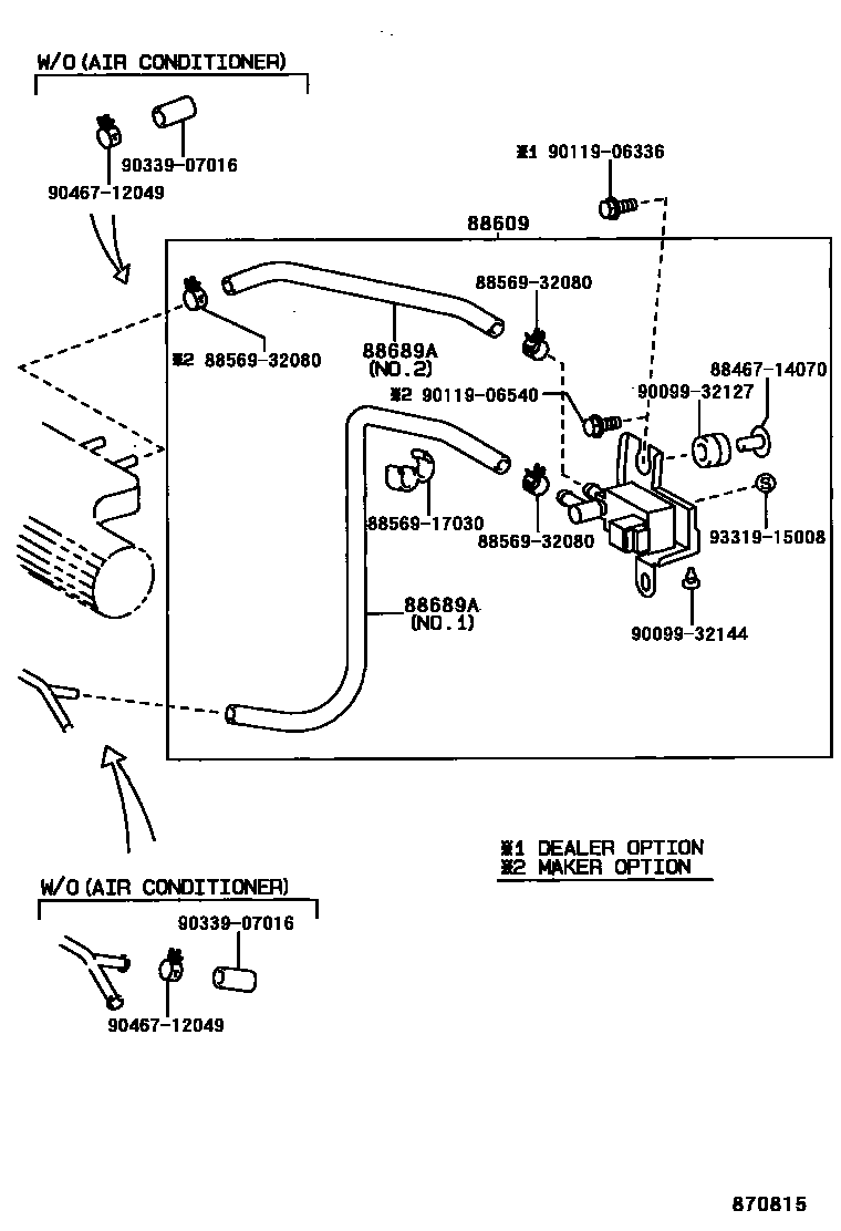 Toyota COROLLA 暖风和空调系统 - 真空管 EPC diagram — 870815
