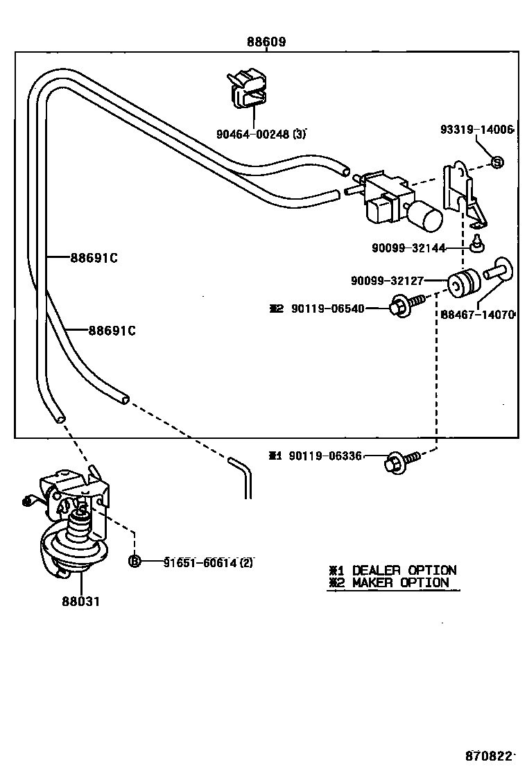 Toyota COROLLA 暖风和空调系统 - 真空管 EPC diagram — 870822