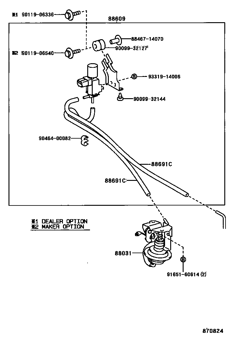 Toyota COROLLA 暖风和空调系统 - 真空管 EPC diagram — 870824