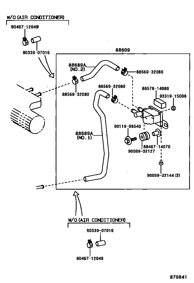 Toyota COROLLA 暖风和空调系统 - 真空管 EPC diagram — 870841