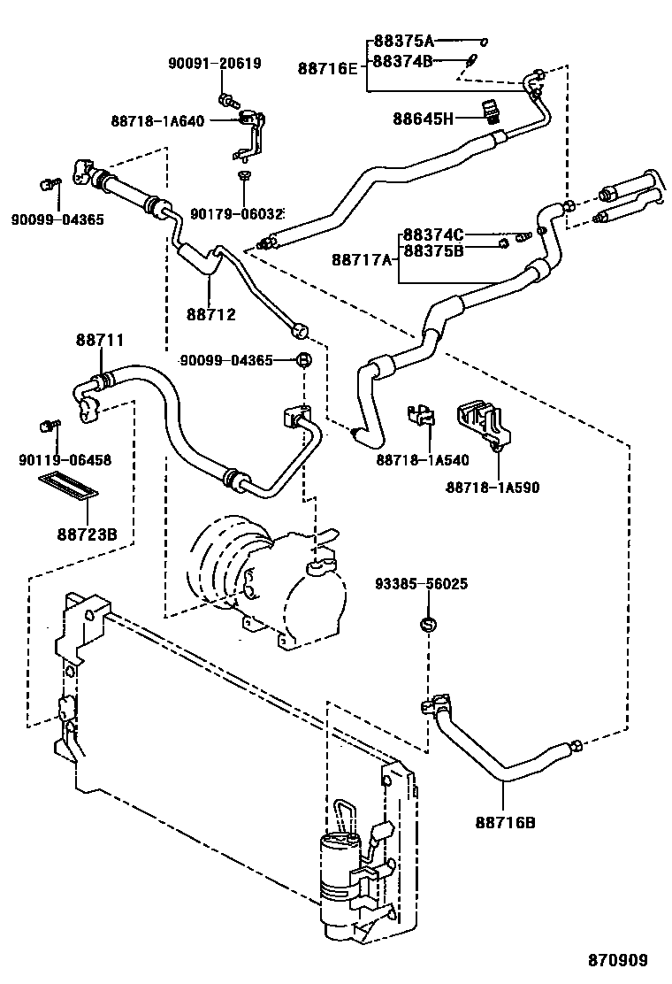 Toyota COROLLA Heating & Air Conditioning - Cooler Piping EPC diagram — 870909