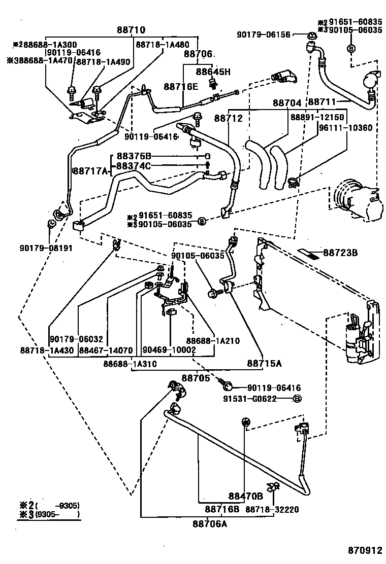Toyota COROLLA Heating & Air Conditioning - Cooler Piping EPC diagram — 870912