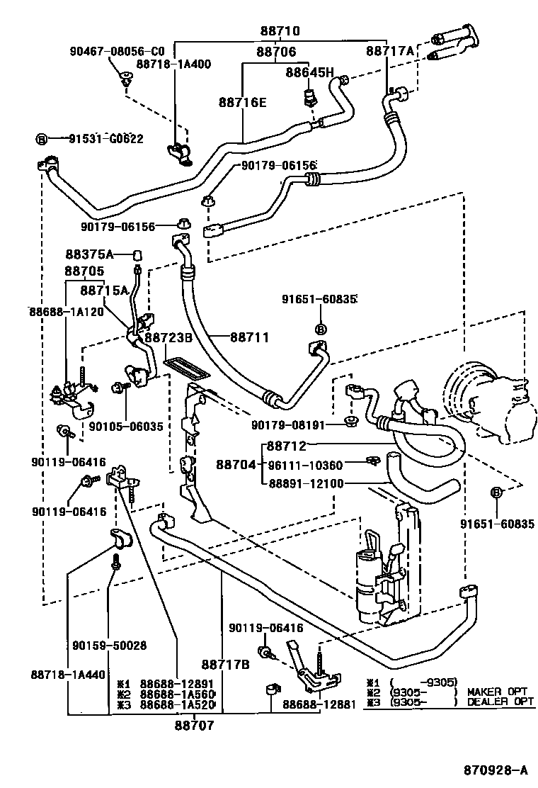 Toyota COROLLA Heating & Air Conditioning - Cooler Piping EPC diagram — 870928A