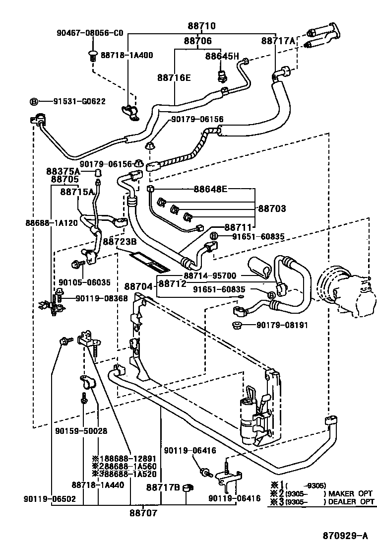 Toyota COROLLA Heating & Air Conditioning - Cooler Piping EPC diagram — 870929A