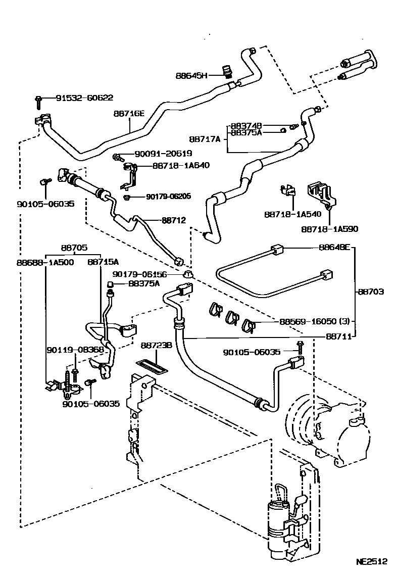 Toyota COROLLA Heating & Air Conditioning - Cooler Piping EPC diagram — NE2512