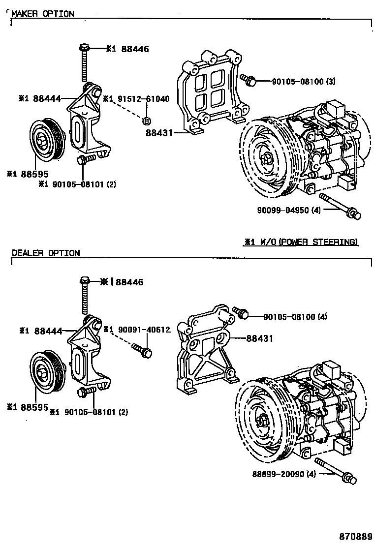 Toyota COROLLA Heating & Air Conditioning - Compressor EPC diagram — 870889