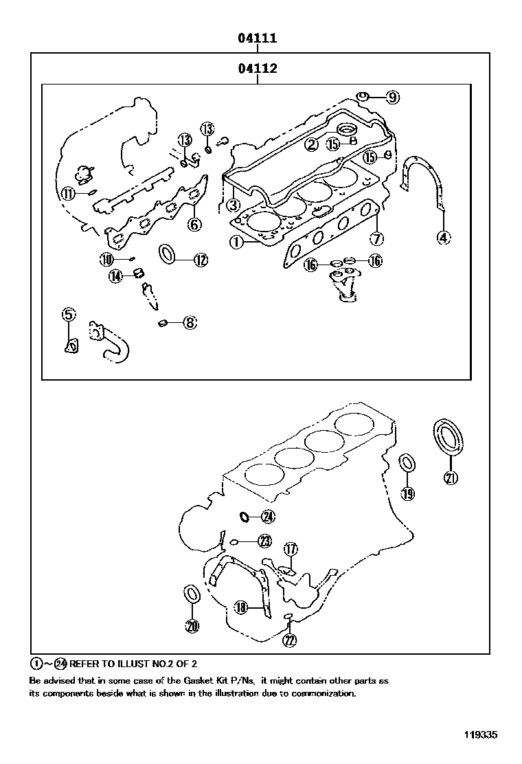 Toyota COROLLA Engine Overhaul Gasket Kit EPC diagram — 119335
