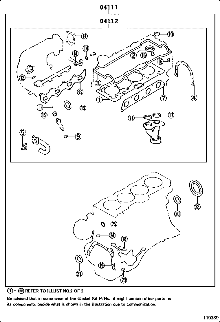 Toyota COROLLA Engine Overhaul Gasket Kit EPC diagram — 119339