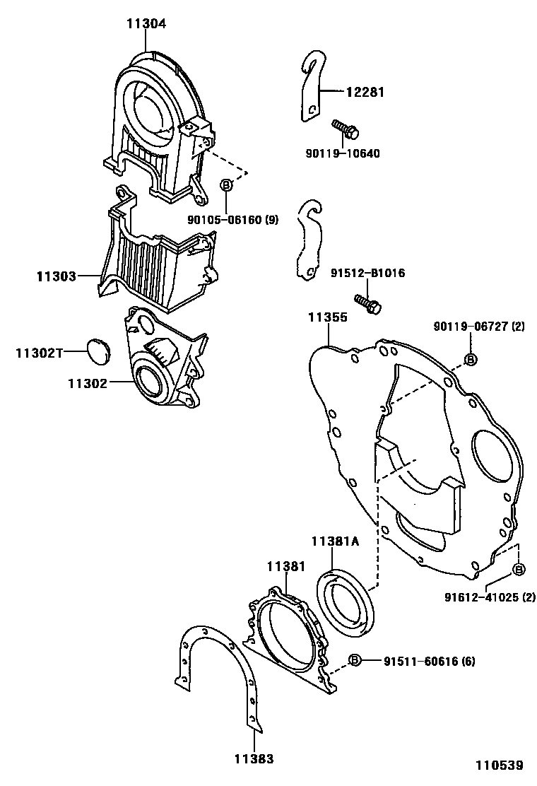 Toyota COROLLA Timing Gear Cover & Rear End Plate EPC diagram — 110539