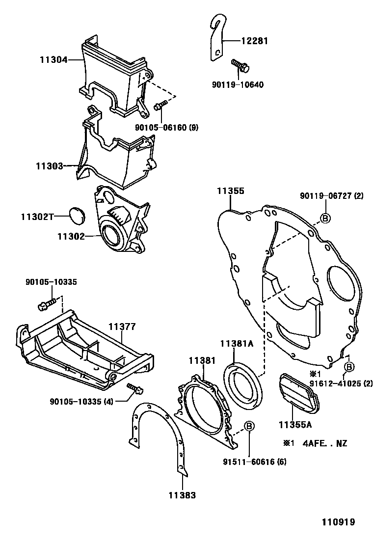 Toyota COROLLA Timing Gear Cover & Rear End Plate EPC diagram — 110919