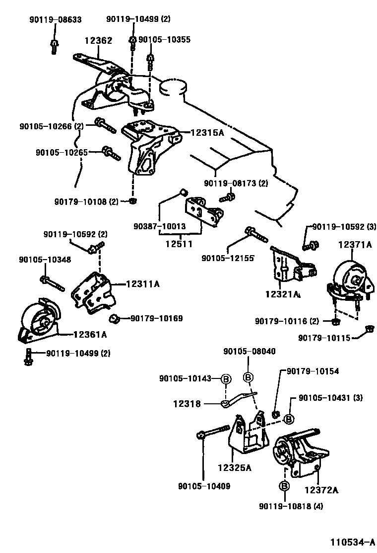 Toyota COROLLA Engine Mounting EPC diagram — 110534A