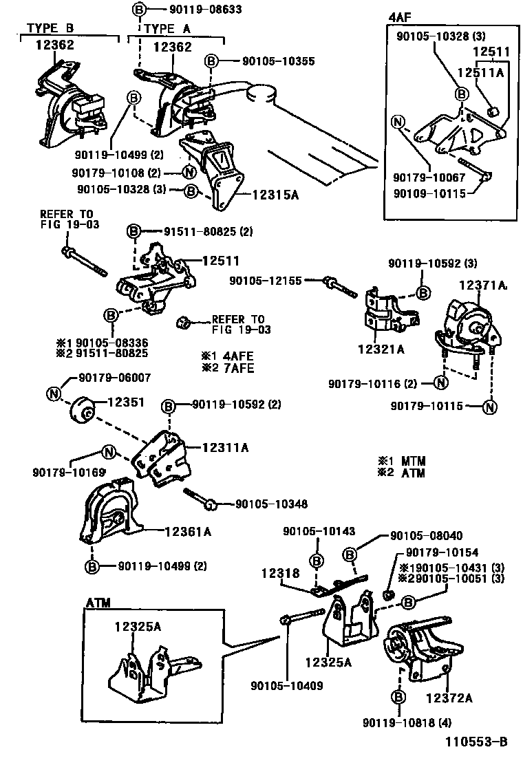 Toyota COROLLA Engine Mounting EPC diagram — 110553B