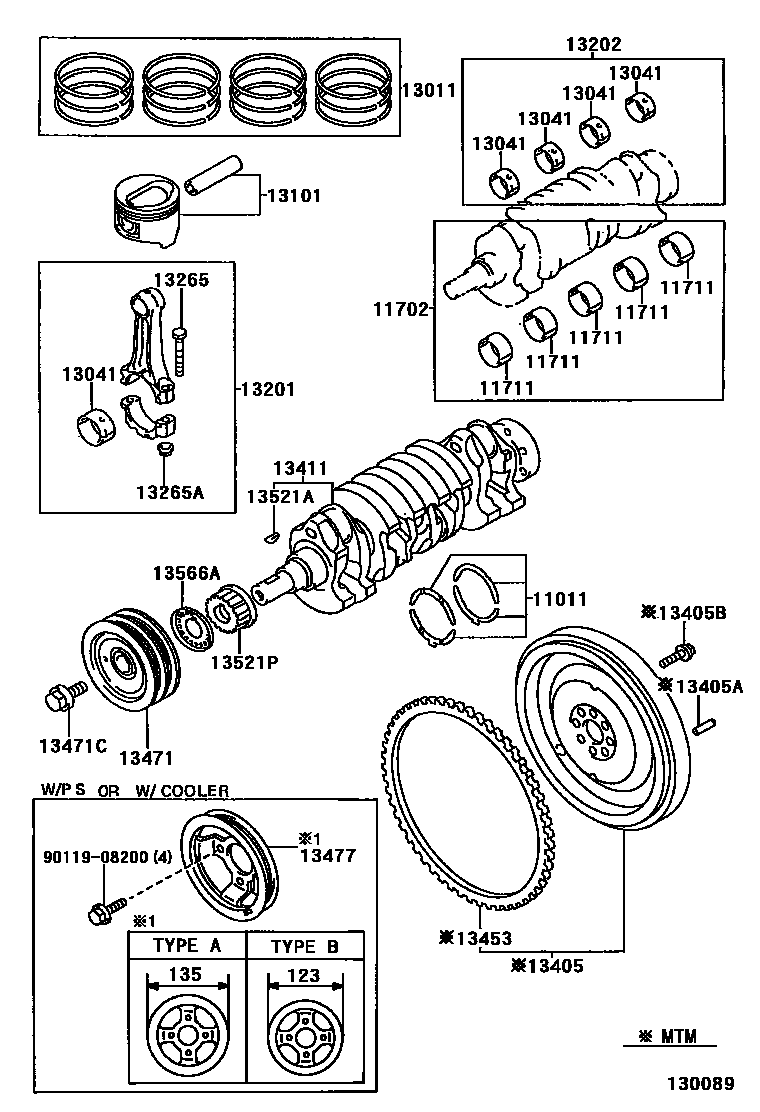 Toyota COROLLA Crankshaft & Piston EPC diagram — 130089