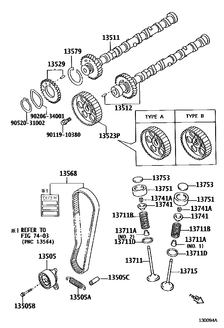 Toyota COROLLA Camshaft & Valve EPC diagram — 130094A