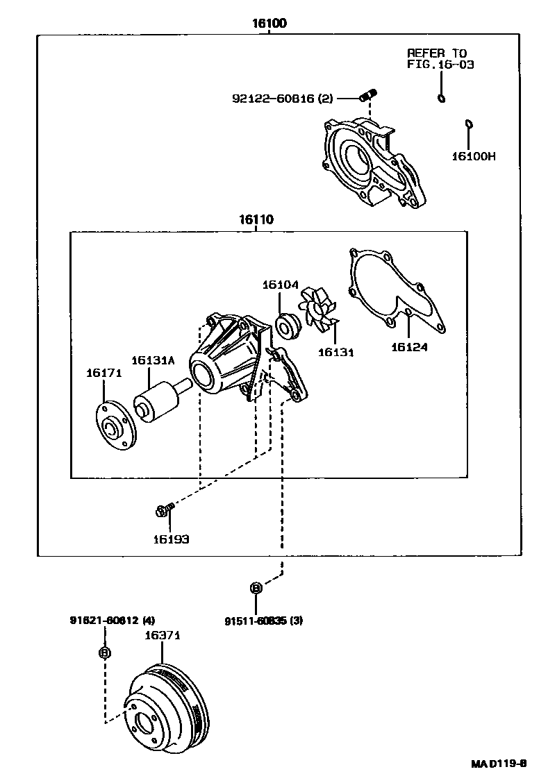 Toyota COROLLA Water Pump EPC diagram — MAD119B