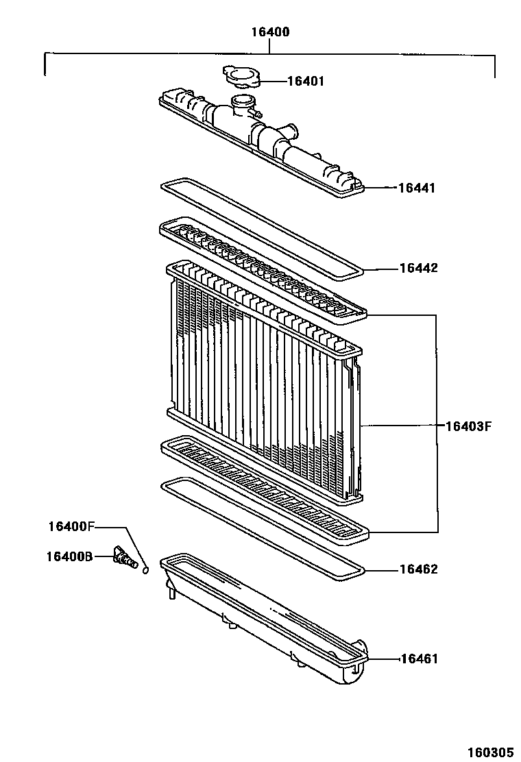 Toyota COROLLA RADIATOR & WATER OUTLET EPC diagram — 160305