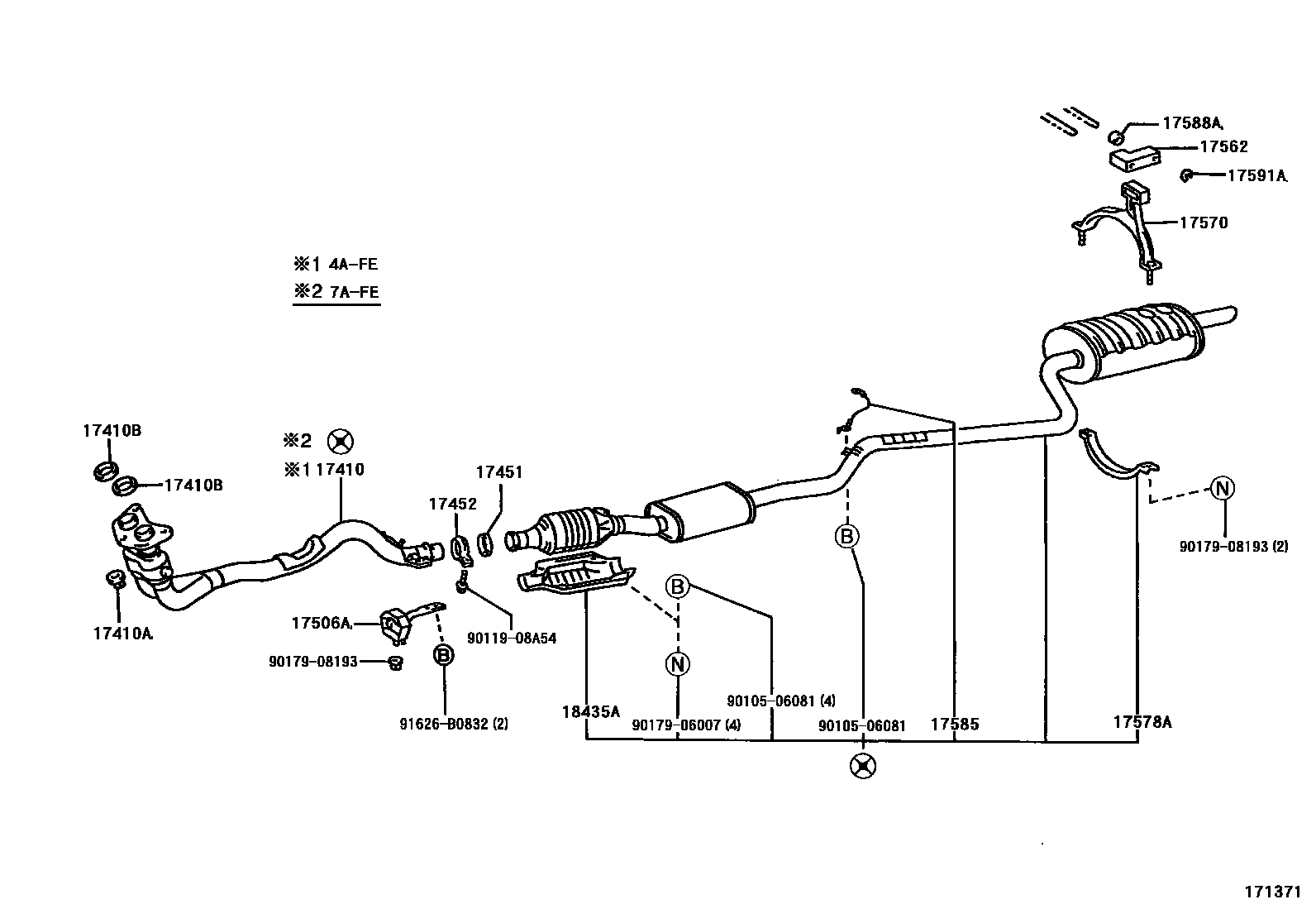 Toyota COROLLA Exhaust Pipe EPC diagram — 171371