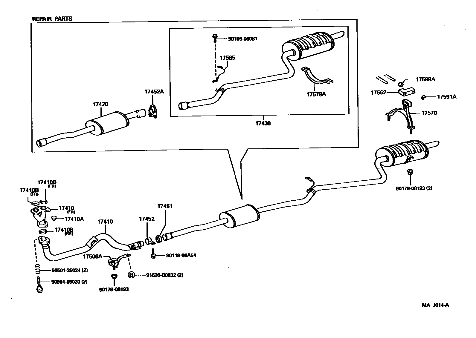 Toyota COROLLA Exhaust Pipe EPC diagram — MAJ014A