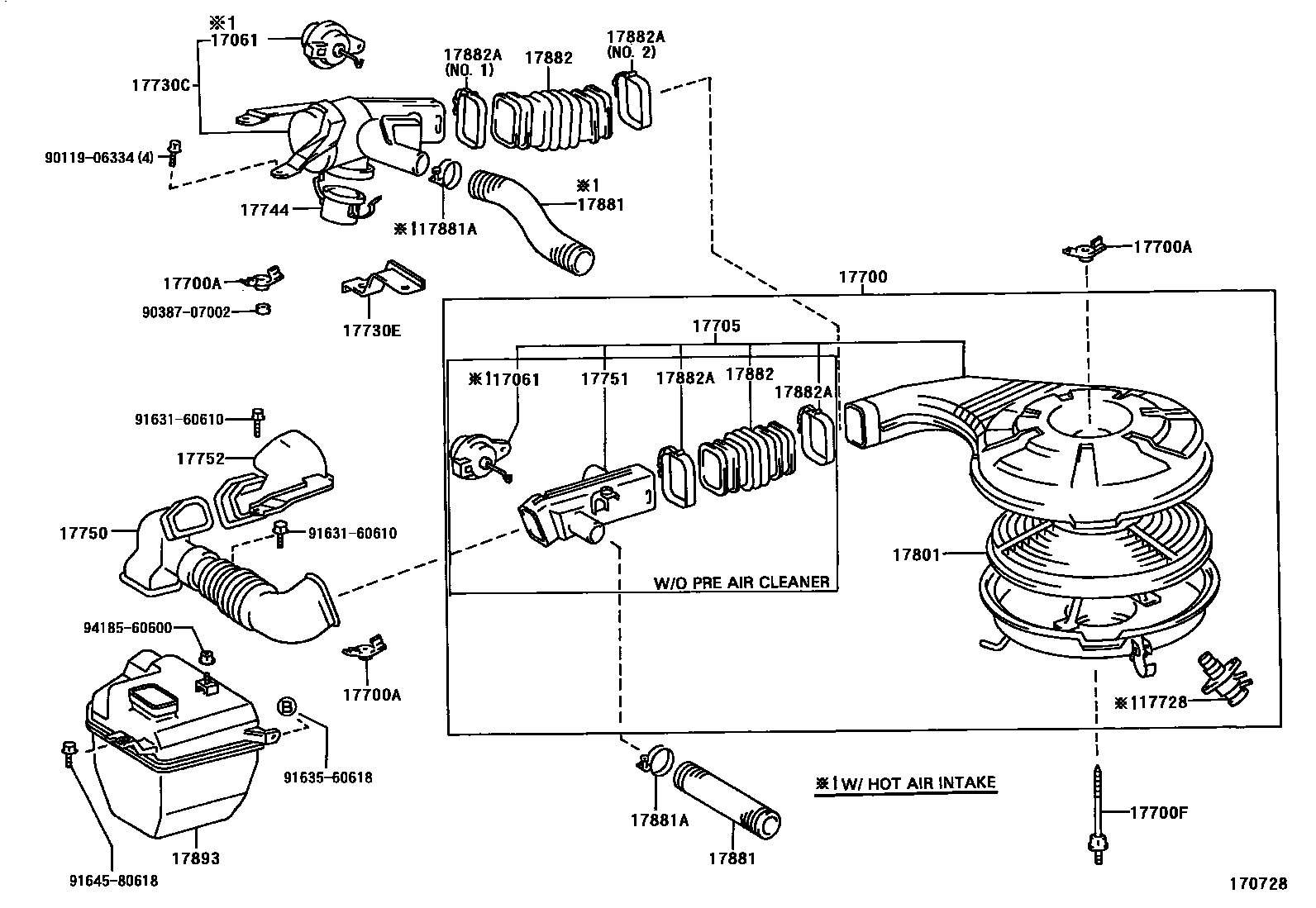 Toyota COROLLA Air Cleaner EPC diagram — 170728
