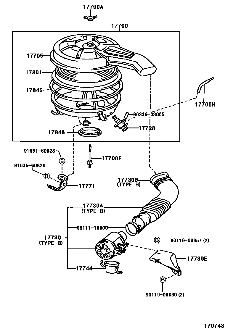 Toyota COROLLA Air Cleaner EPC diagram — 170743