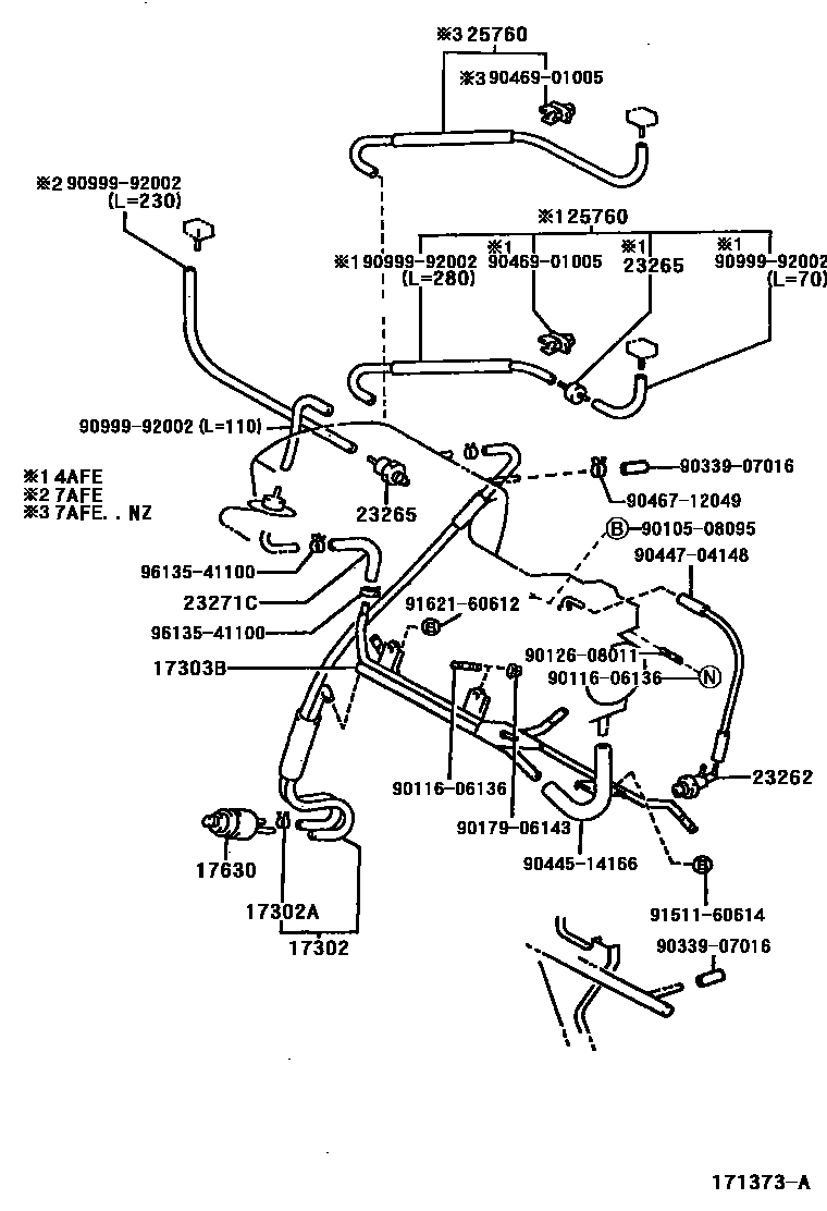 Toyota COROLLA vacuum tube EPC diagram — 171373A