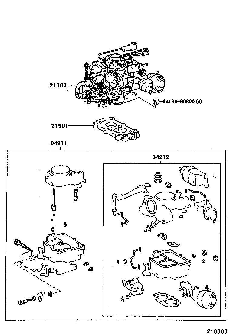 Toyota COROLLA carburetor assembly EPC diagram — 210003