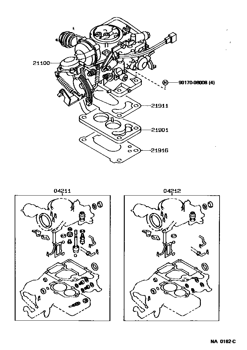 Toyota COROLLA carburetor assembly EPC diagram — NA0162C