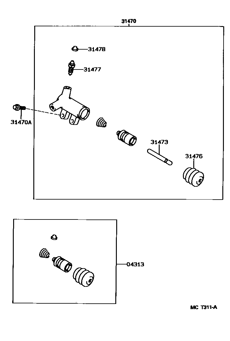Toyota COROLLA 离合器分离缸 EPC diagram — MCT311A