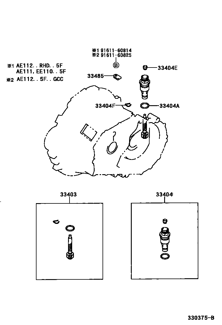 Toyota COROLLA 速度表从动齿轮(MTM) EPC diagram — 330375B