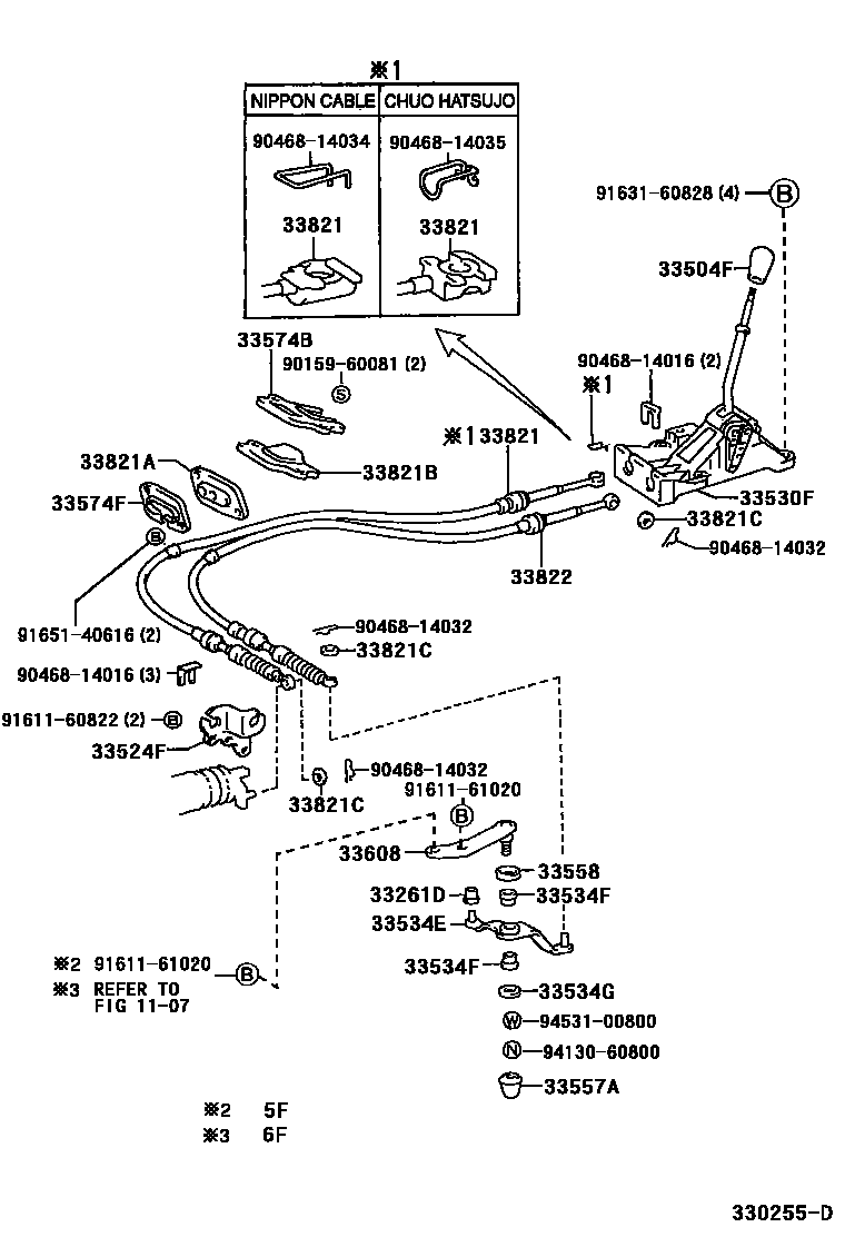 Toyota COROLLA Shift Lever & Retainer EPC diagram — 330255D