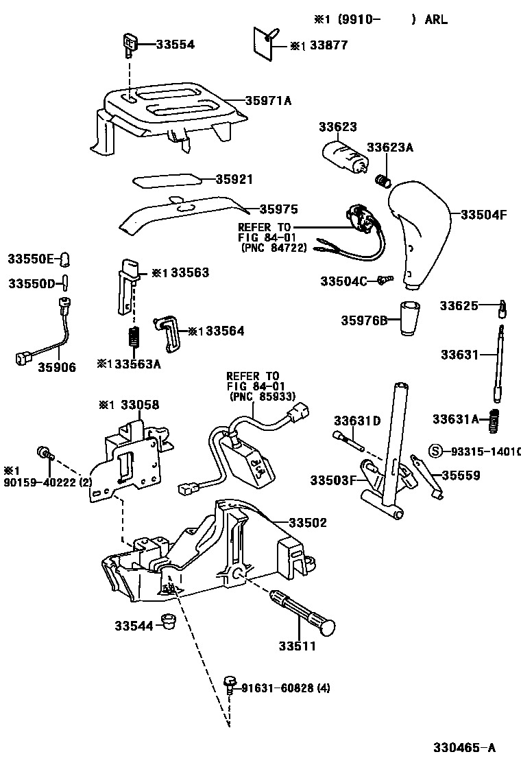 Toyota COROLLA Shift Lever & Retainer EPC diagram — 330465A