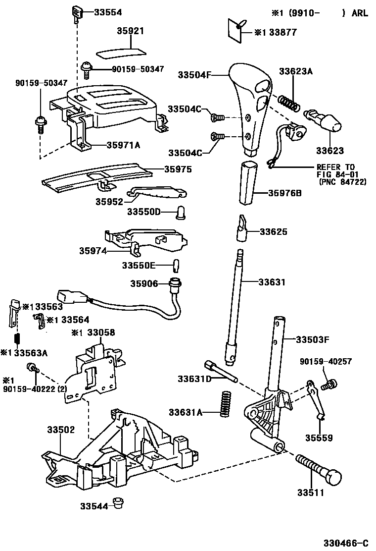Toyota COROLLA Shift Lever & Retainer EPC diagram — 330466C