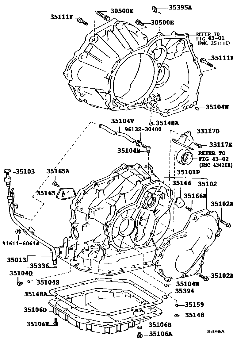 Toyota COROLLA 变速器壳和油底壳(ATM) EPC diagram — 353769A