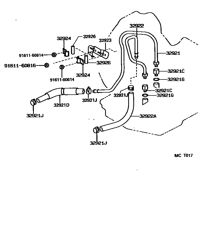 Toyota COROLLA 变速器油冷却器和配管(ATM) EPC diagram — MCT017