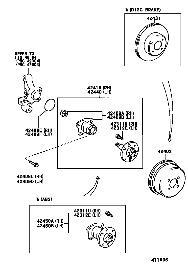Toyota COROLLA 后桥半轴和后桥轮毂 EPC diagram — 411606
