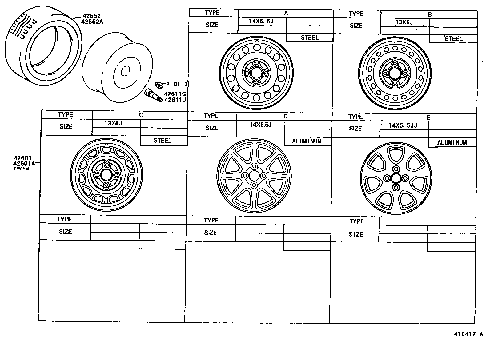 Toyota COROLLA 车轮和车轮盖 EPC diagram — 410412A