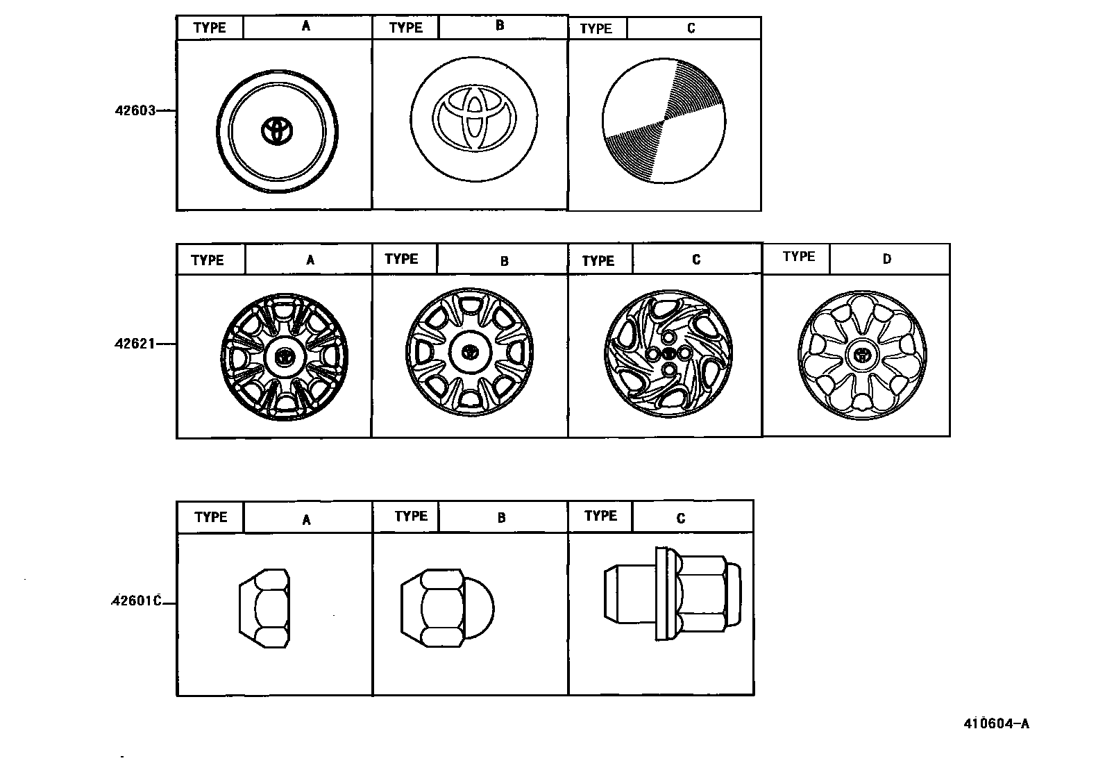 Toyota COROLLA 车轮和车轮盖 EPC diagram — 410604A