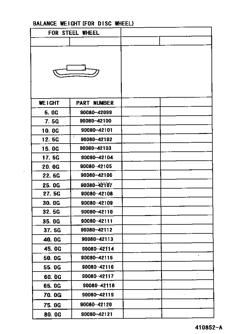 Toyota COROLLA 车轮和车轮盖 EPC diagram — 410852A