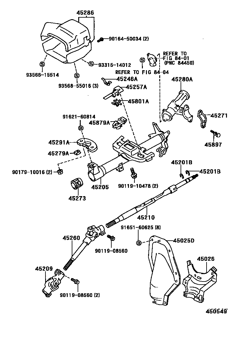 Toyota COROLLA Steering Column & Shaft EPC diagram — 450549