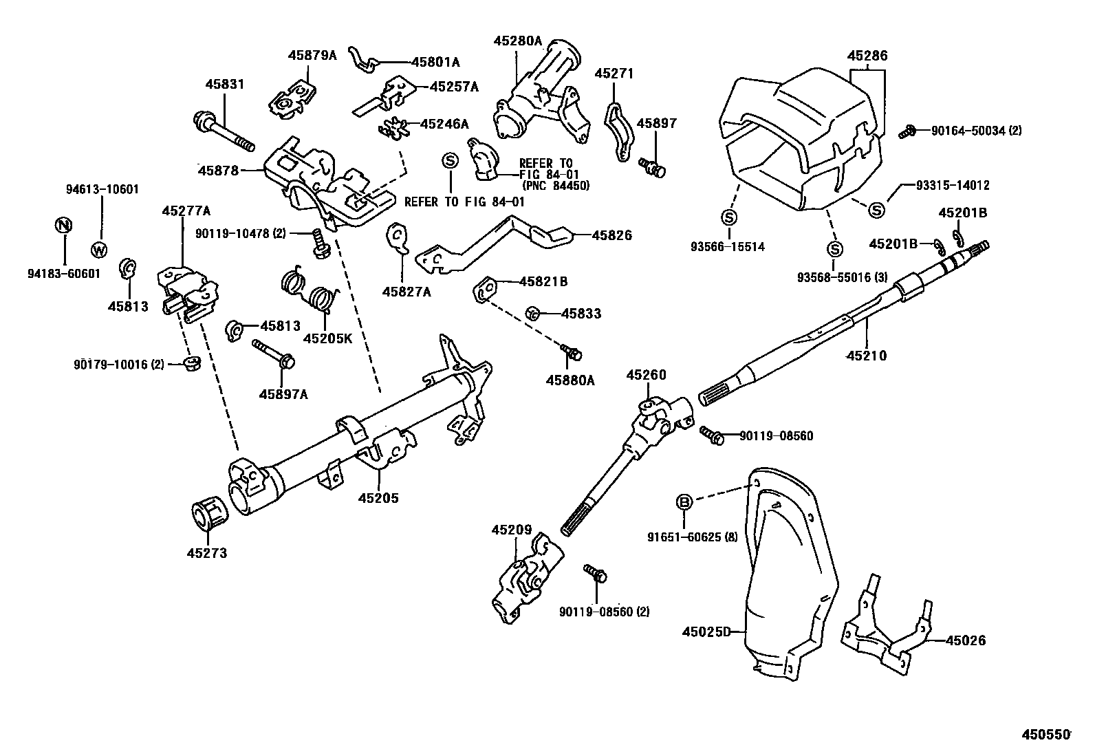 Toyota COROLLA Steering Column & Shaft EPC diagram — 450550