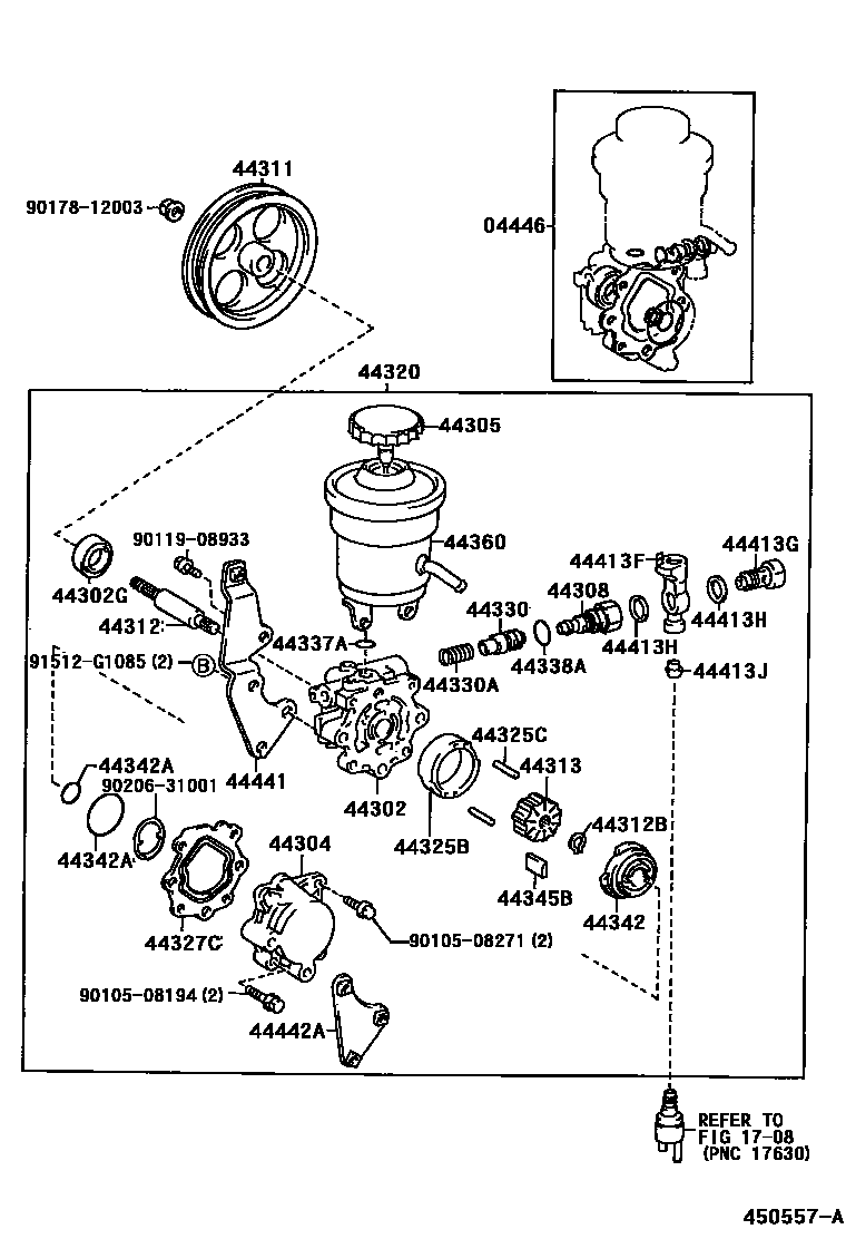 Toyota COROLLA 叶片泵和储油罐(动力转向) EPC diagram — 450557A
