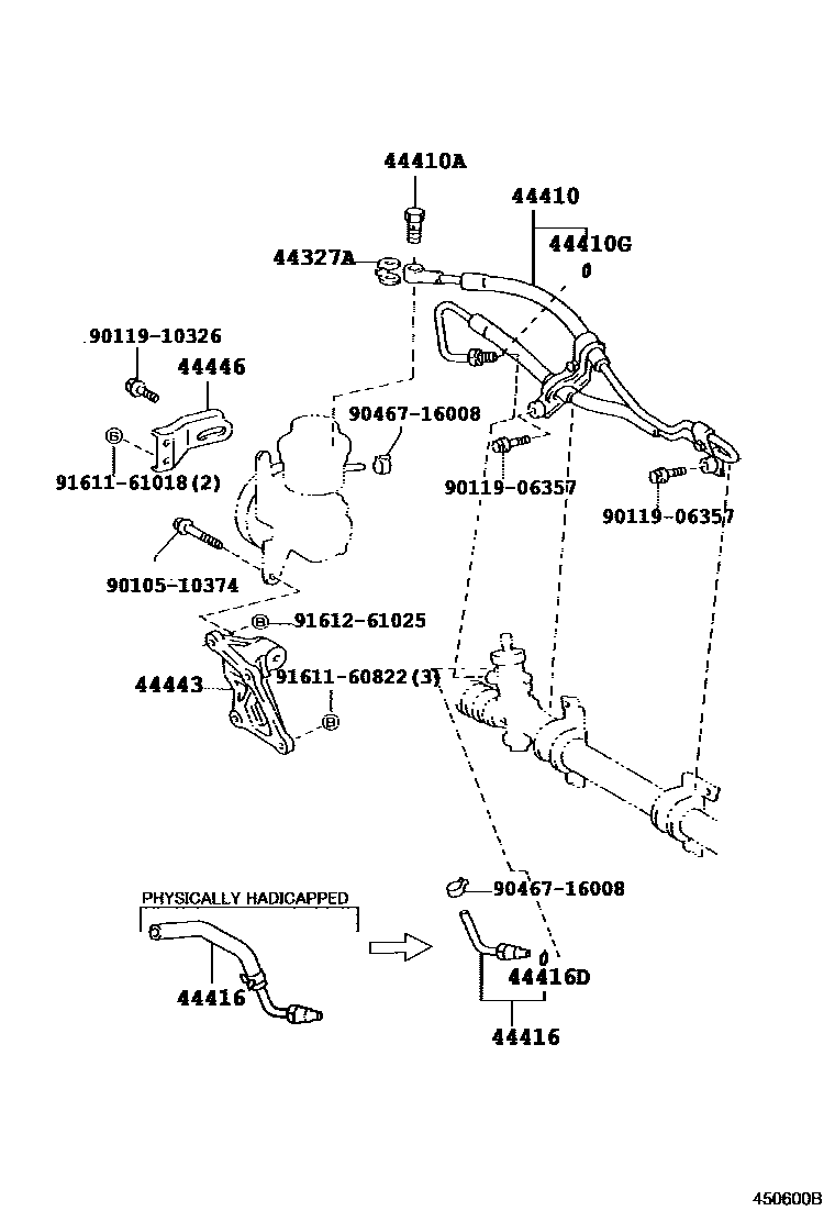 Toyota COROLLA 动力转向配管 EPC diagram — 450600B