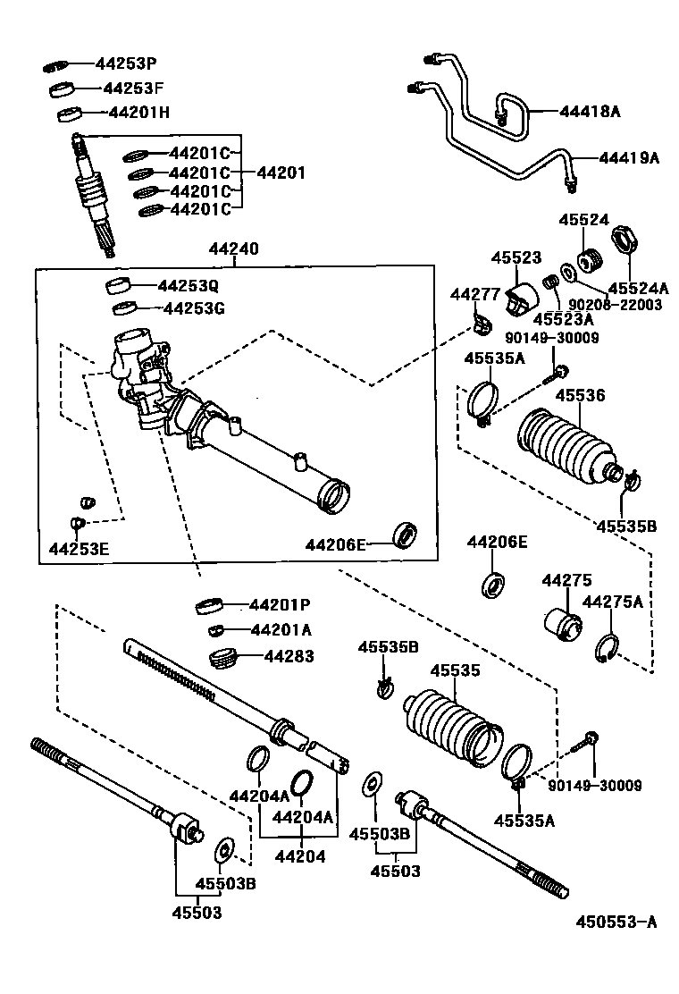 Toyota COROLLA 前转向齿轮和连杆 EPC diagram — 450553A