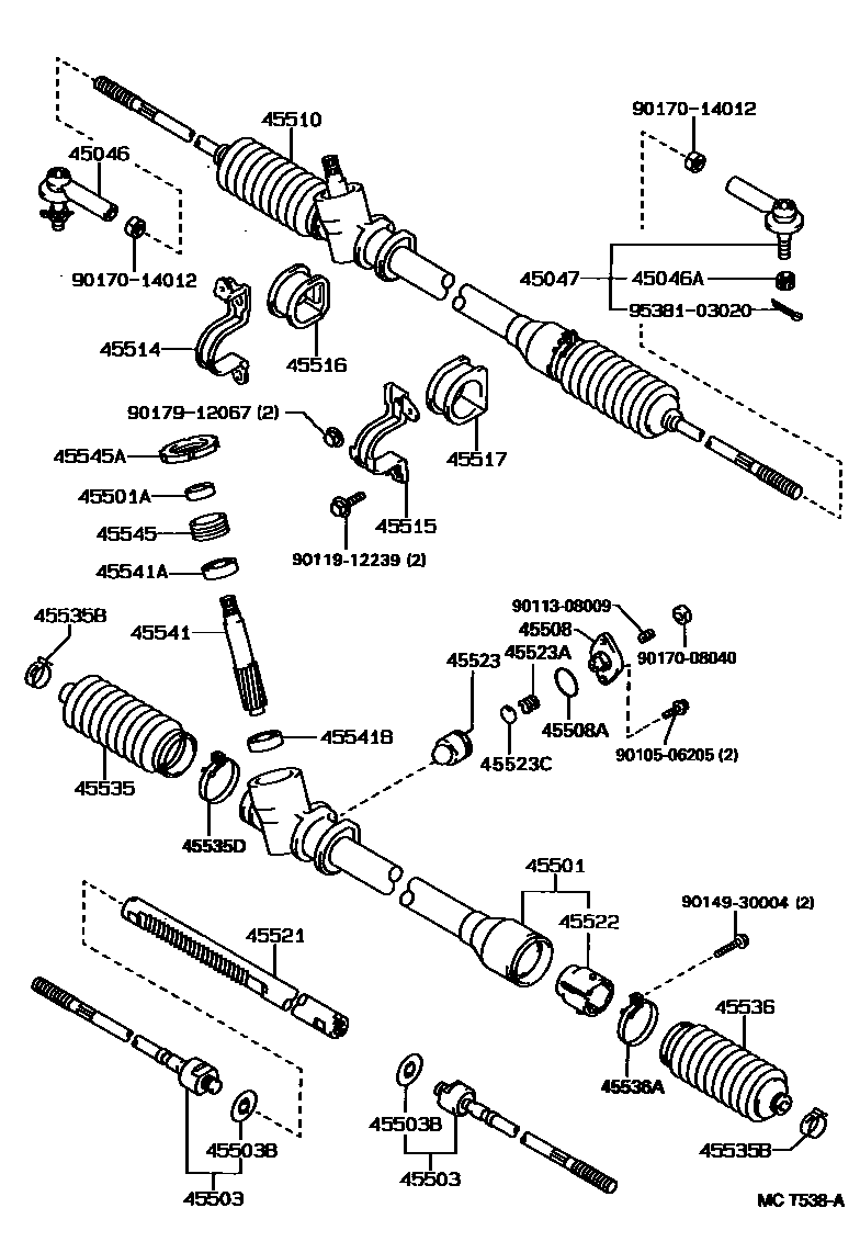 Toyota COROLLA 前转向齿轮和连杆 EPC diagram — MCT538A