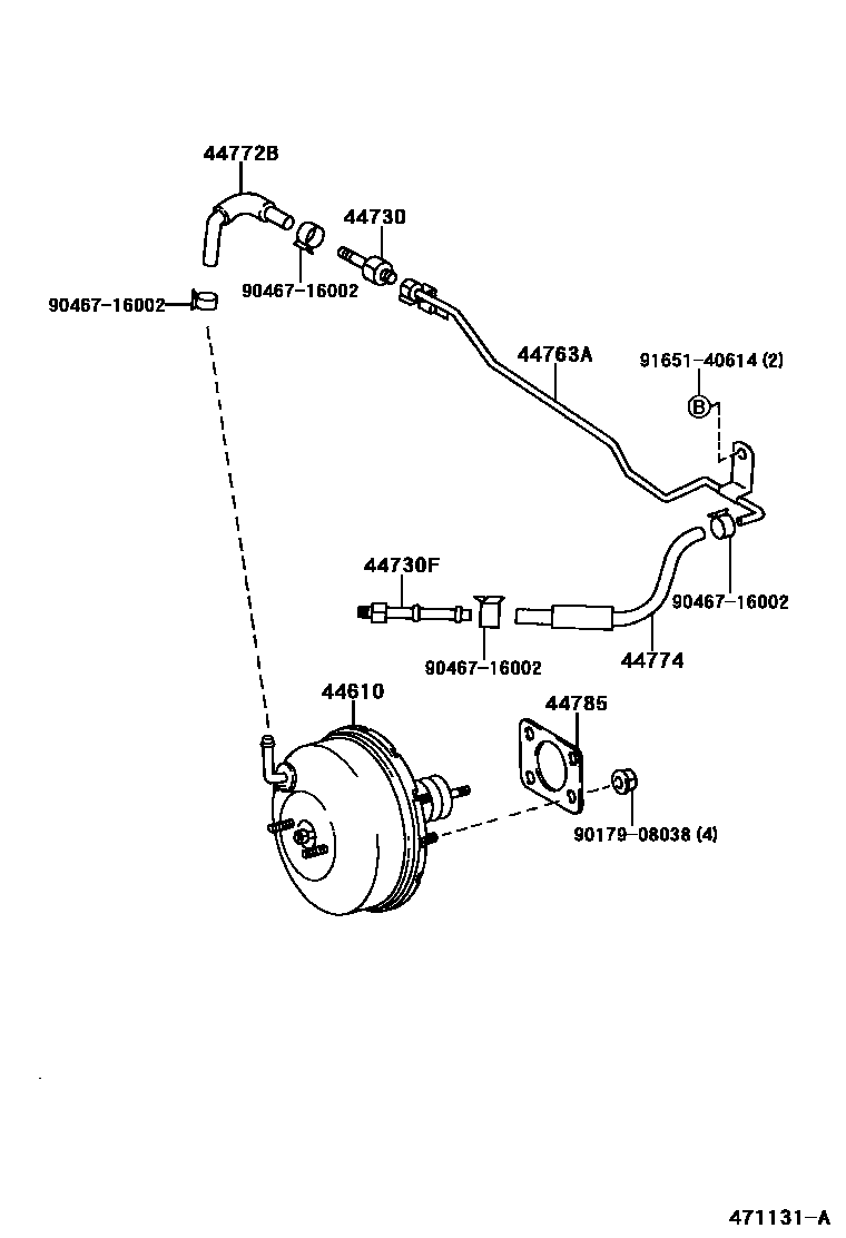 Toyota COROLLA 制动助力器和真空管 EPC diagram — 471131A